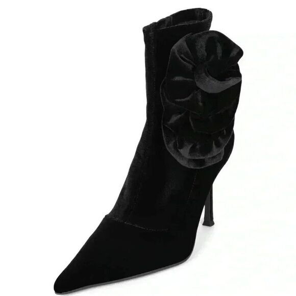 NWOB Jeffrey Campbell Florette Velvet Pointed Toe Sock Ankle Boots Black Sz 8.5 - Picture 4 of 15